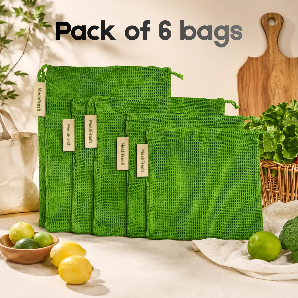MeshFresh 6-pack cotton mesh storage bags